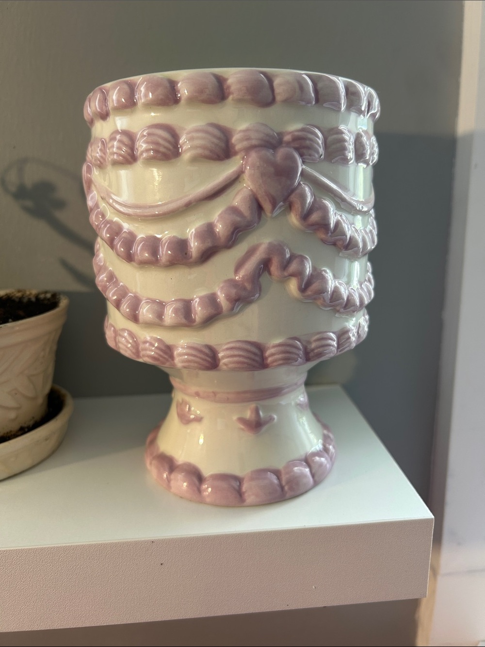 Decorative Pink and Cream Ceramic Pedestal Vase/Planter